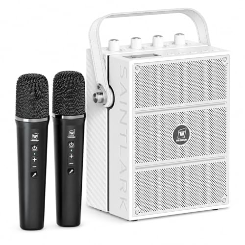 100W Bluetooth Speaker with 2 Wireless Microphones S99 | Powerful Voice Amplifier, Portable Karaoke Machine for Adults, PA System for Home Entertainment, Party, Teaching & Events - color: White