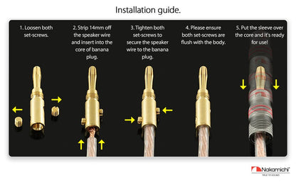 Nakamichi Ultimate Series 24K Gold Plated Beryllium Red Copper Banana Plug 12-18 AWG Gauge Size 4mm Connector for Speakers Wire Amplifiers Hi-Fi Sound Systems (12 Pcs (6-Pairs), Banana Plugs) - size: 12 Pcs (6-Pairs)