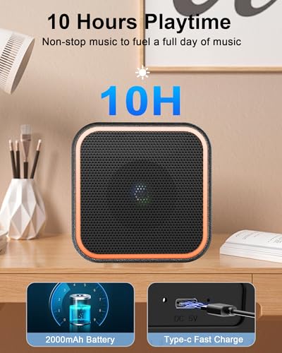 Portable Bluetooth Speaker, Wireless Speaker with Lights, Built-in Mic Bluetooth 5.3, Portable Wireless Up to 10H Playtime, 8W Powerful Crystal Punchy Bass, for Home/Outdoor/Party/Beach, Brown