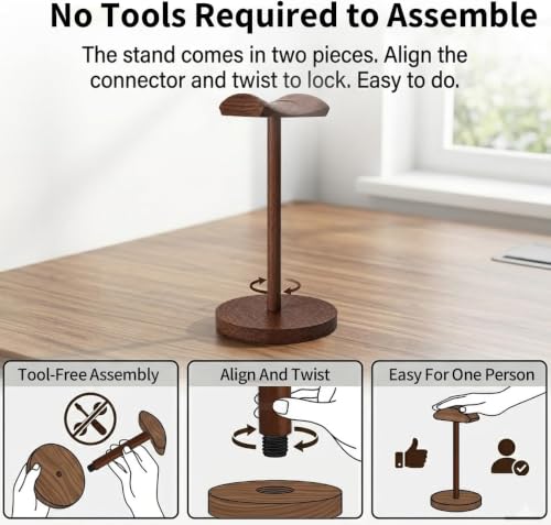 Headphone Stand Nature Wood Headset Hanger Mount Hook Gaming Holder Desktop Earphone Artful Functional Stand for All Headsets with Solid Wooden Base - style: Walnut Wooden