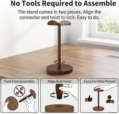 Headphone Stand Nature Wood Headset Hanger Mount Hook Gaming Holder Desktop Earphone Artful Functional Stand for All Headsets with Solid Wooden Base - style: Walnut Wooden