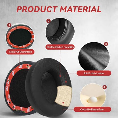 Aurivor Studio 3 Replacement Ear Pads for Beats Studio 3/2 Headphones, Cushions Earpads with Premium Protein Leather, Softer Memory Foam, Stronger Adhesive (Black) - color: Black
