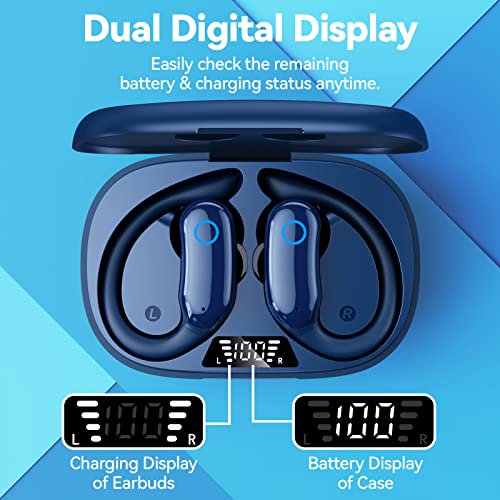 GNMN Ear Buds Wireless Earbuds 80hrs Playback Bluetooth Headphones Over-Ear Earphones with Earhooks Microphone LED Battery Display for Sports/Workout/Gym/Running Black