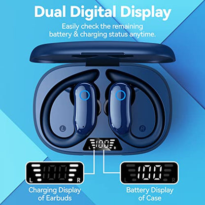GNMN Ear Buds Wireless Earbuds 80hrs Playback Bluetooth Headphones Over-Ear Earphones with Earhooks Microphone LED Battery Display for Sports/Workout/Gym/Running Black