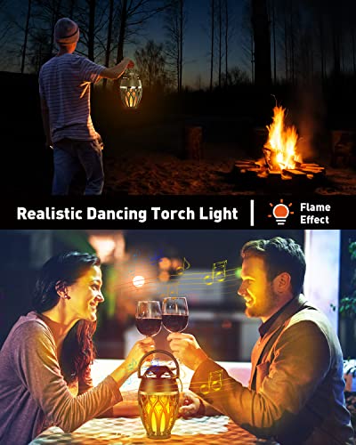2 Pack Outdoor Bluetooth Speakers with Flame Flickers Light IPX5 Waterproof
