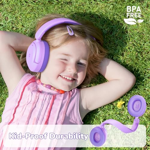 iClever BTH20 Active Noise Cancelling Headphones for Kids Toddler Travel | SafeSound Tech3.1, 60H Play Time, USB C AUX Cable, Award-Winning Kids Bluetooth Wireless Headphones for Boys/Girls/Autism - color: Purple