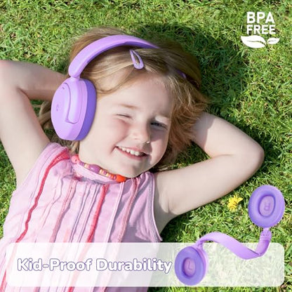 iClever BTH20 Active Noise Cancelling Headphones for Kids Toddler Travel | SafeSound Tech3.1, 60H Play Time, USB C AUX Cable, Award-Winning Kids Bluetooth Wireless Headphones for Boys/Girls/Autism - color: Purple
