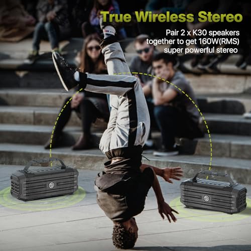 TOMPROAD Bluetooth Speaker 120W Peak 80W Portable Wireless Hi-Fi Loud Outdoor IPX6 Waterproof Big Party Speakers with Deep Bass, TWS Pairing, DSP Sound Boombox for Home Camping Beach - color: Black