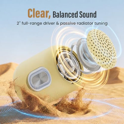 Bobtot Portable Bluetooth Speakers, 24H Playtime, TWS Pairing, Yellow | Wireless Waterproof Speaker with Loud Stereo Sound, Built-in Microphone, Carry Lanyard for Sport, Outdoor, Camping, Travel