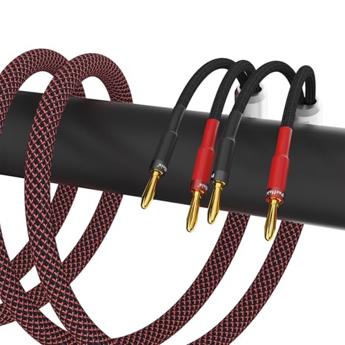 Preffair HiFi 13 AWG Speaker Cable Audiophile High Purity Copper Gold Banana to Banana Loudspeaker Wires Cotton Net Braided Sleeves Audio Wires for Speakers/Amps/Home Stereo Systems(Red-Black, 5 feet) - color: Red-Black, size: 5 feet