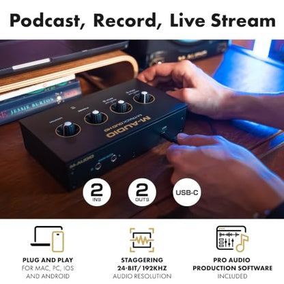 M-AUDIO M-Track Duo HD Recording Studio Pack | 2 XLR/TRS Inputs, 2 TRS Outputs, 24-Bit/192kHz, Condenser Microphone, Studio Headphones, for Creators and Podcasts - size: HD Pack Audio Interface, style: HD Producer Pack