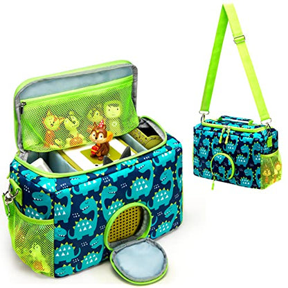MaidMAX Portable Carrying Case for Toniebox Starter Set and Tonies Figures | Front Window Design Tonies Case with Adjustable Strap, Travel Carry Storage Bag, Waterproof, Green - color: Green-Dinosaur