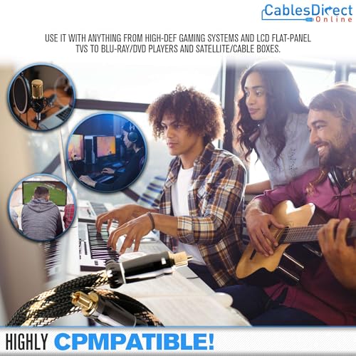 Cables Direct Online 3FT Premium Toslink Optical Audio Cable High Fidelity Digital Fiber Optic Cord for Home Theater, Sound Bar, Gaming Consoles Durable Nylon Braided Design Gold-Plated Connectors - size: 3ft