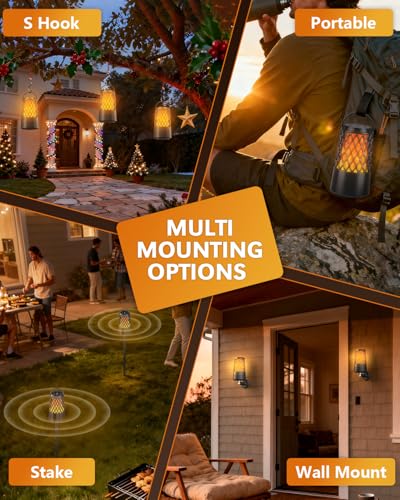 Outdoor Speakers Bluetooth 5.3 with Flame Light,Up to 100-speaker Sync,IPX6 | Waterproof, Wireless Auto-Pairing, HD Stereo Sound Atmosphere Lantern for Party Patio Porch Pool Camp Backyard, Gift for Men
