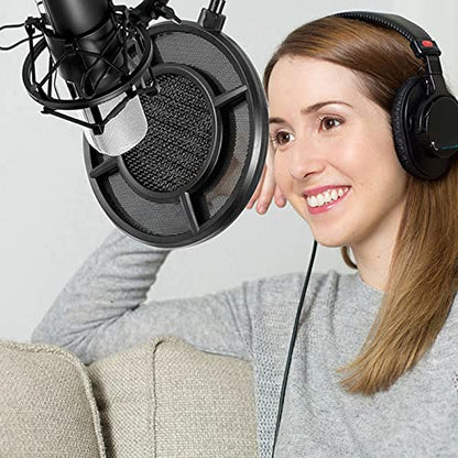 Microphone Pop Filter Studio Anti-spray Guard Double Meshed Windscreen Professional Swivels Mount Layered Microphone Pop Filter Round Shape