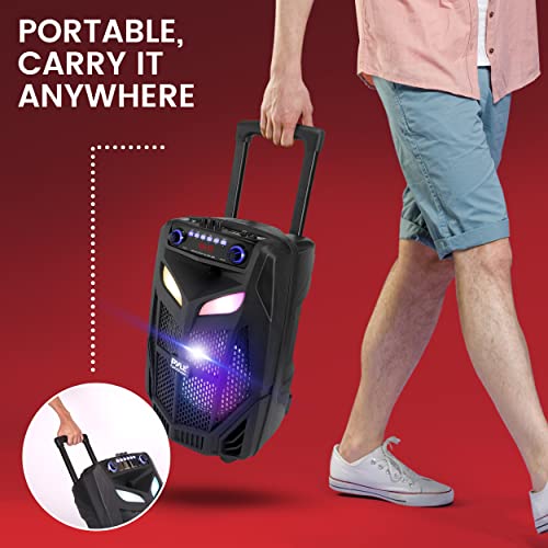 Portable Bluetooth PA Speaker System - 600W 10” Outdoor BT Speaker - Includes 2 Wireless Microphones, Party Lights, USB SD Card Reader, FM Radio, Rolling Wheels - Remote Control - Pyle PPHP101WMB - style: Speaker System