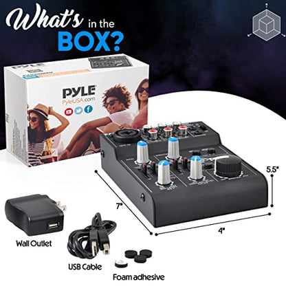 Pyle 5-Channel Rechargeable Mini Portable Audio Mixer – Compact Music Mixer DJ Controller with USB Interface, Slider EQ Controls, XLR Combo Mic Input, Rechargeable Battery, USB/Line/Master Controls - style: 5 Channel