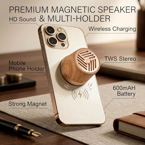 Topadorn MagSafe Bluetooth Speaker with 15W Wireless Charger | Magnetic Phone Stand Speaker for iPhone, Portable Wireless Charging Speaker with TWS Pairing - color: Natural