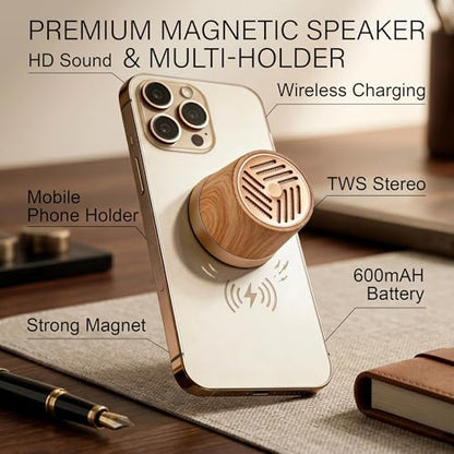 Topadorn MagSafe Bluetooth Speaker with 15W Wireless Charger | Magnetic Phone Stand Speaker for iPhone, Portable Wireless Charging Speaker with TWS Pairing - color: Natural