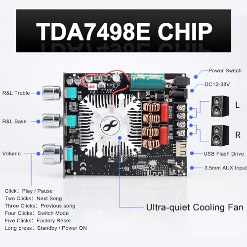 160W+160W Amplifier Board with Treble and Bass Control, DC 12-36V, BT and AUX Inputs, 2.0 Channel Stereo AMP Board for DIY Wireless Speakers(T160HS (Back) - color: T160HS (BACK)