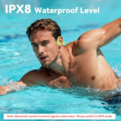 Swimming Headphones, IPX8 Waterproof Bone Conduction Headphone Wireless Underwater Earbuds with 32GB Memory for Swimming, Cycling, Marathon - color: Fluorescent Green