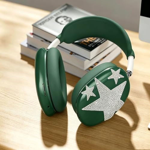 [4 in 1] Case Cover for AirPods Max 2/1 (2026/2024/2020) Ear Pad Case Cover/Headband Cover/Ear Cups Cover with Bling Star for Apple AirPods Max Headphones (Dark Green Star) - color: Dark Green Star