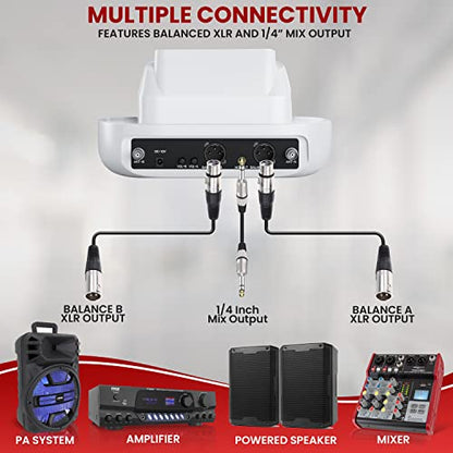 Pyle UHF Wireless Microphone System – Bluetooth Receiver with 2 Rechargeable Handheld Mics, 1200mAh Batteries, Clear Sound for Karaoke, Classroom, Office & Business Use