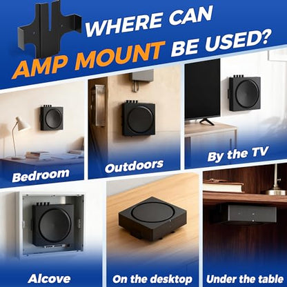 Wall Mount for Sonos Amp Wall Mount, Slim Steel Amp Mount Bracket, Hidden Design, Secure Hold for Sonos Amp Wireless Amplifier, Installation Behind TV/Wall/Desk/Ceiling, Black