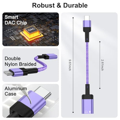 USB C to Lightning Adapter,iPhone 17e Headphone Adapter for iPhone 17e,17,Air,17 Pro,17 Pro Max,16 15 Pro Max Plus,USB C Male to Lightning Female Earbuds Adaptor Dongle Earphone Converter (NO CHARGE) - color: Purple