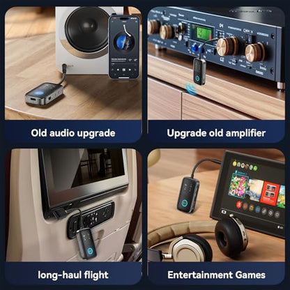 2-in-1 Bluetooth 5.2 Transmitter Receiver for TV/Airplane/Gym/Planes/Boat, Dual Link aptX Adaptive Low Latency Audio Adapter, Wireless Converter for 3.5mm Aux Jack, Supports 2 Headphones