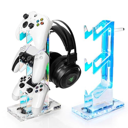 OAPRIRE Headset and Controller Stand with Lights, 3 Tier Acrylic Game Controller Holder, Controller and Headset Stand for Desktop,Universal Design Compatible with PS5/PS4/XBOX/SWITCH (Clear) - color: Clear, size: 3 Tier-Lights