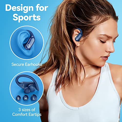 GNMN Ear Buds Wireless Earbuds 80hrs Playback Bluetooth Headphones Over-Ear Earphones with Earhooks Microphone LED Battery Display for Sports/Workout/Gym/Running Black