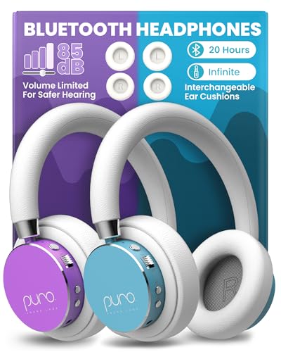 Puro Sound Labs BT2200 Plus Volume Limited Headphones for Kids, Bluetooth, Studio-Grade Audio, Over-Ear & Comfy Design, 20-Hr Battery Life, Easy to Connect Wireless Headphones for Kids, Purple & Teal