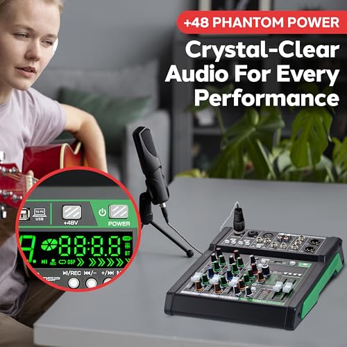Pyle 6 Channel Audio Mixer - 2 XLR Combo Mic Inputs, Bluetooth Studio Mixer/DJ Controller with DSP Digital Effects, USB-A In with MP3 Player, PC Recording, LED Level Meter, Smooth Dials and Faders - style: 6 Channel