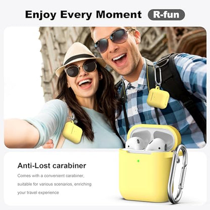 for AirPods 2nd/1st Case Silicone Cover, Yellow | Compatible with Apple AirPods 2nd/1st (2019/2016) Generation with Keychain & Cleaner Kit, Wireless Charging Compatible - color: Yellow