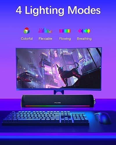 Nylavee Computer Speakers for Desktop, PC Sound Bar with Bluetooth and AUX | Hi-Fi Sound, USB Powered with 4 Dynamic Lighting Modes for Desktop PCs, Laptops and Monitors - color: RGB Black