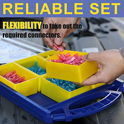 haisstronica 560PCS Heat Shrink Spade Connectors, 22-10 AWG, Male/Female | Quick Disconnects for Component Service, Reinforced Refillable Case, Removable Size Bins, Wire Connectors - size: AWG 22-10, style: Male&Female Kit 560PCS