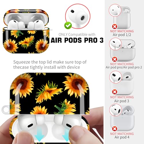 for AirPods Pro 3 Case (2025), Cute Cover Compatible with AirPod Pro 3rd Generation Shell with Rose Gold Keychain Earbuds Case for Women（Sunflower） - color: sunflower