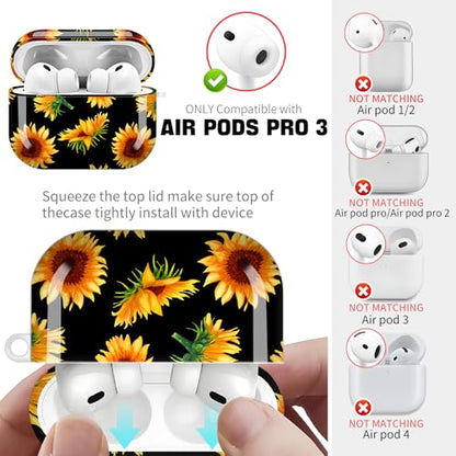 for AirPods Pro 3 Case (2025), Cute Cover Compatible with AirPod Pro 3rd Generation Shell with Rose Gold Keychain Earbuds Case for Women（Sunflower） - color: sunflower