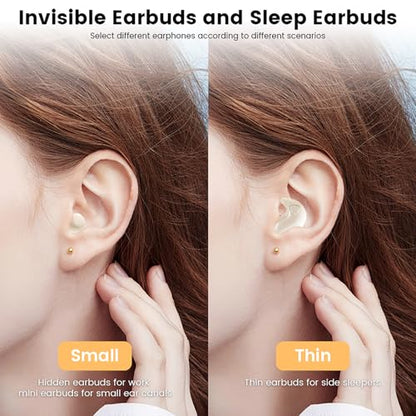 2-Pack Sleep Earbuds for Sleeping, Noise Cancelling Bluetooth Headphones for Side Sleepers with Charging Case, Small Mini Invisible Wireless Ear Buds for Small Ear Canals - color: Beige