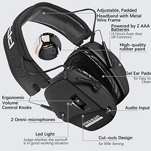 PROHEAR Digital Electronic Shooting Ear Protection Muffs with GEP02 Gel Ear Pads, Hunting 5X Sound Amplification Earmuffs, NRR 23dB Low Profile Hearing Protection for Gun Range - Black - style: Electronic 2.0+gel Ear Pads- Black