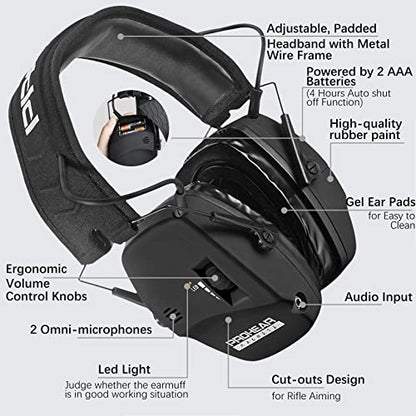 PROHEAR Digital Electronic Shooting Ear Protection Muffs with GEP02 Gel Ear Pads, Hunting 5X Sound Amplification Earmuffs, NRR 23dB Low Profile Hearing Protection for Gun Range - Black - style: Electronic 2.0+gel Ear Pads- Black