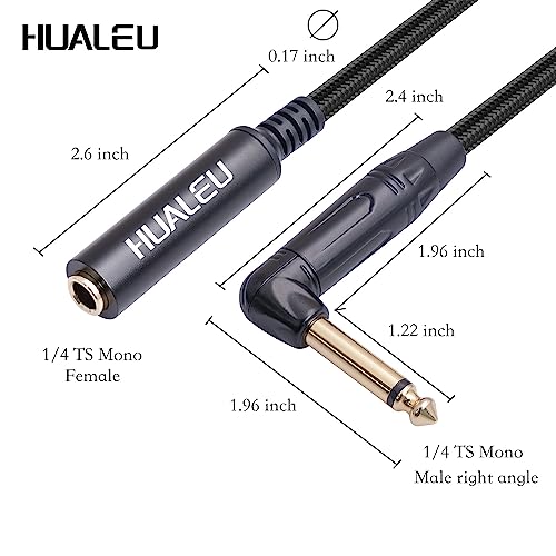 2-Pack 1FT 1/4 Inch Right Angle TS Male to 1/4 Inch TS Female Adapter, 6.35mm 1/4" Mono Connector for Bottom Plug and Front Facing Jack Guitar - color: 1FT*2