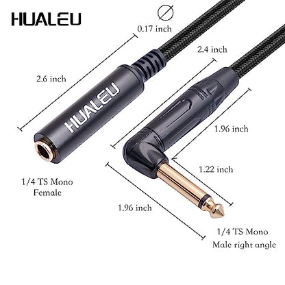 2-Pack 1FT 1/4 Inch Right Angle TS Male to 1/4 Inch TS Female Adapter, 6.35mm 1/4" Mono Connector for Bottom Plug and Front Facing Jack Guitar - color: 1FT*2