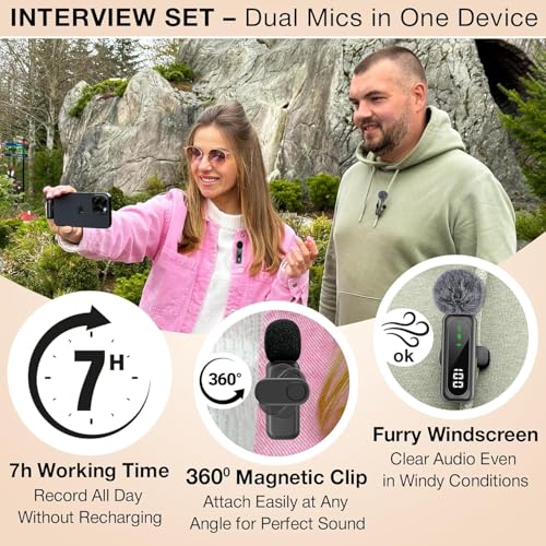 Wireless Lavalier Microphone for iPhone, Android, DSLR – Dual Clip-on Mics with Magnetic Clip, Plug & Play, Noise Reduction - style: Dual Wireless