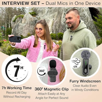 Wireless Lavalier Microphone for iPhone, Android, DSLR – Dual Clip-on Mics with Magnetic Clip, Plug & Play, Noise Reduction - style: Dual Wireless