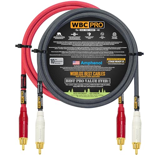 2 Foot RCA Cable Pair - WBC-PRO-Quad Ultra-Silent, Ultra-Flexible, Star-Quad Audiophile & Pro-Grade Audio Interconnect Cable with Amphenol ACPR Gold RCA Plugs - Gray & Red Jacket - Directional