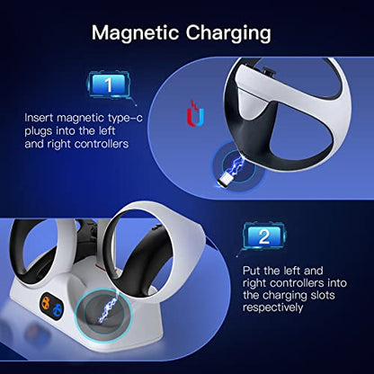 Charging Station for PS VR2 Sense Controllers with Headset Holder, Nargos Virtual Reality Charger Stand Dock PSVR2 Headset Display Accessories