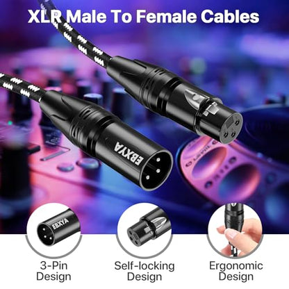 EBXYA XLR Cable 25ft 2 Pack - Braided 3 Pin Balanced Male to Female | XLR Microphone Cable, for Mic Mixer, Speaker, Recording Studio - size: 25 Feet, style: 2 Pack