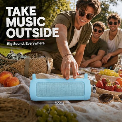 Boobowl Silicone Case for JBL Flip 7 with Shoulder Strap&Carabiner- Sky Blue - color: Sky blue